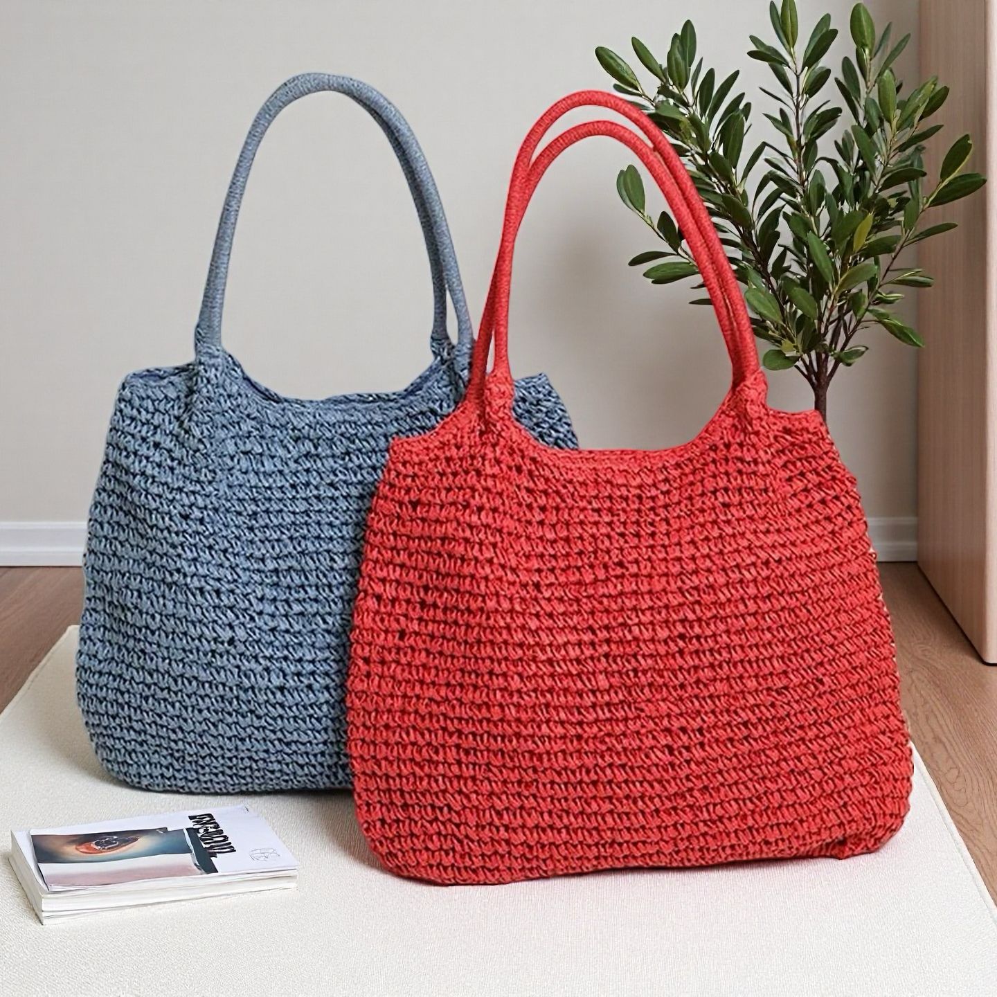 Cross-border straw weaving bag, large capacity, simple tote straw weaving bag, hand-woven bag, commuter tote bag, underarm single-shoulder bag, straw bag, beach bag, straw weaving bag Application Scenario