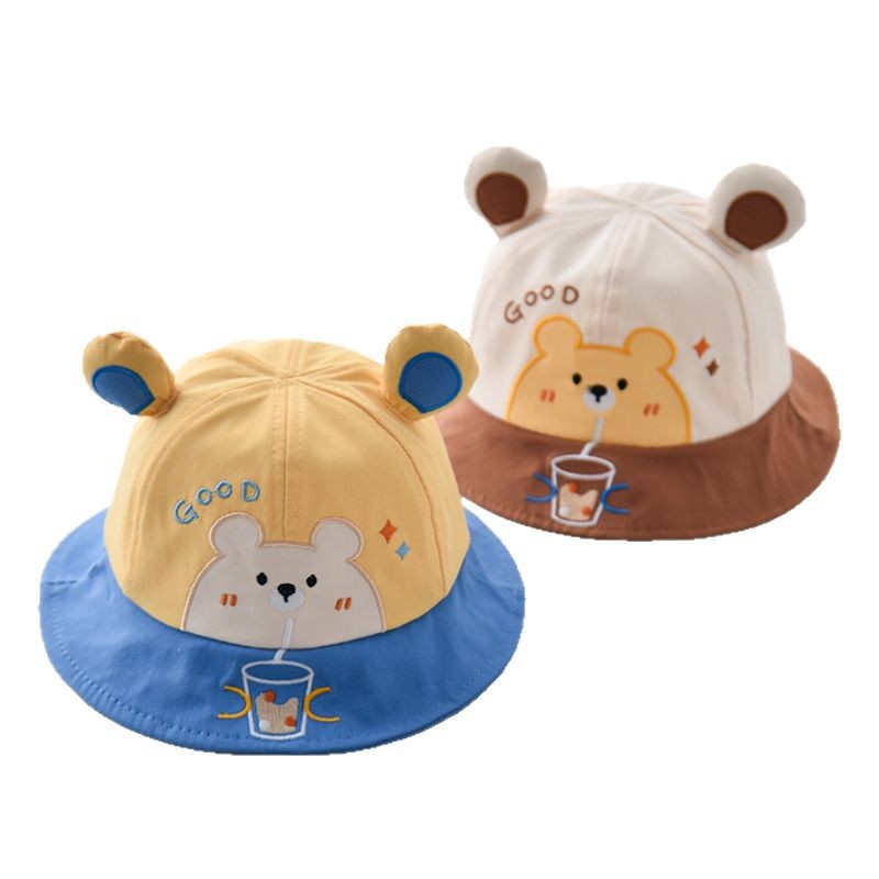 宝宝帽子春秋款新款夏季儿童防晒帽婴幼儿可爱超萌男童女童渔夫帽白底实物图