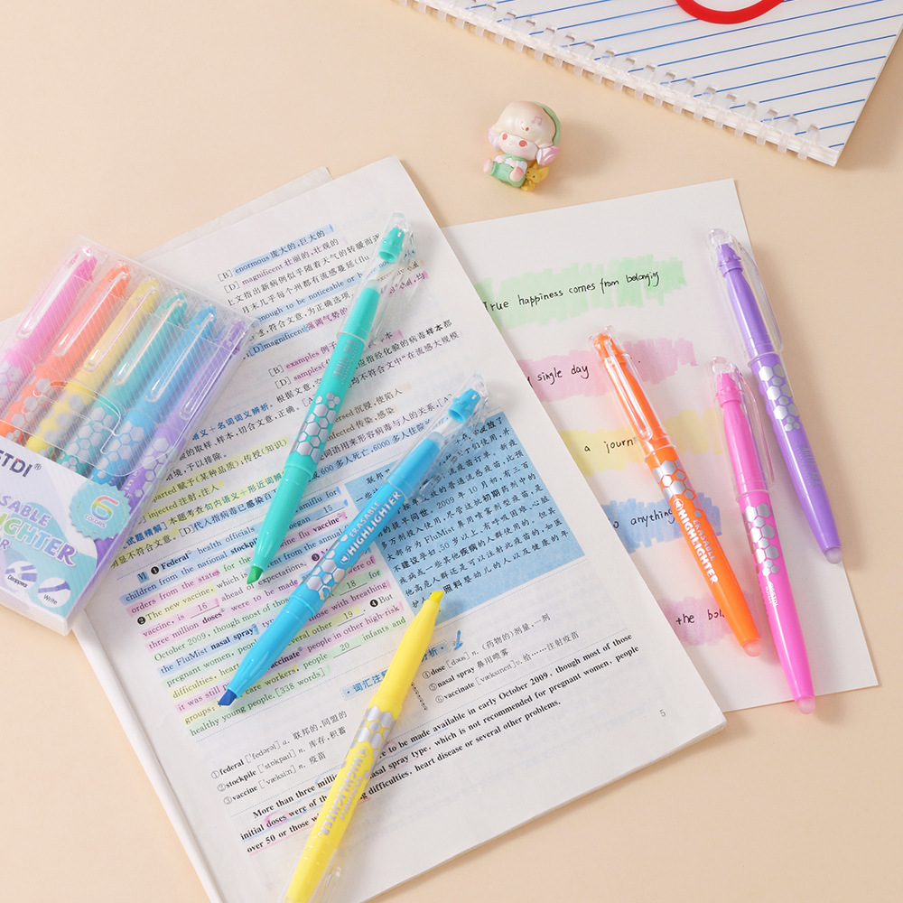 Cross-border exclusive Highlighter Erasable multi-color thermal friction fading marker pen Thermal erasable rubbing Highlighter