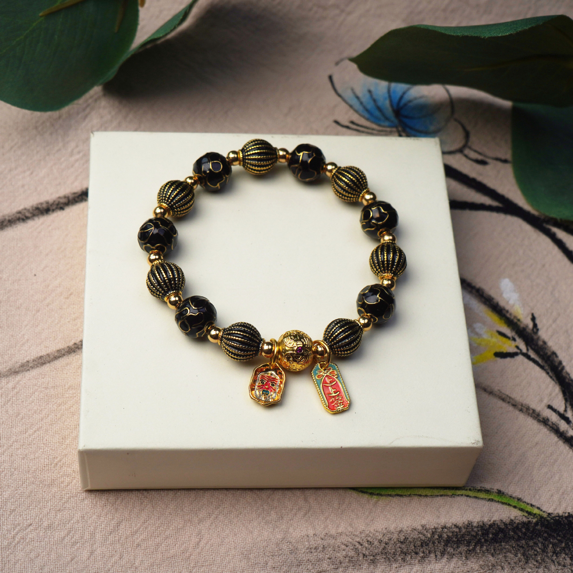 New Cloisonne cloisonne beaded bracelet, alloy striped ceramic vintage women's bracelet, cultural and artistic accessories details Picture