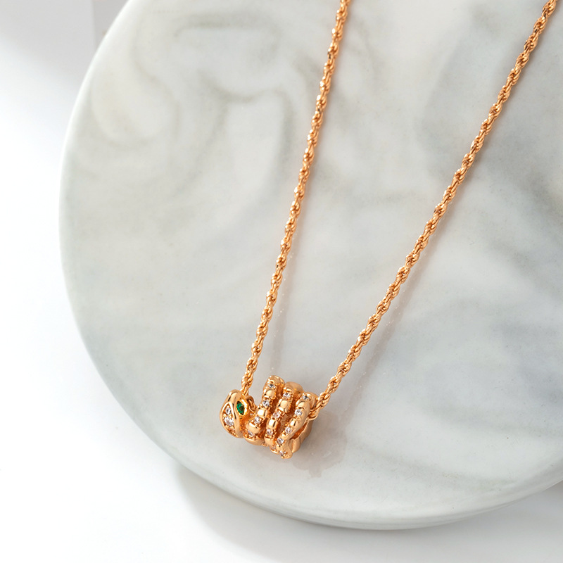 柏伶满钻灵蛇项链女式轻奢铜合金镀玫瑰金蛇骨灵蛇锁骨链潮流饰品细节图