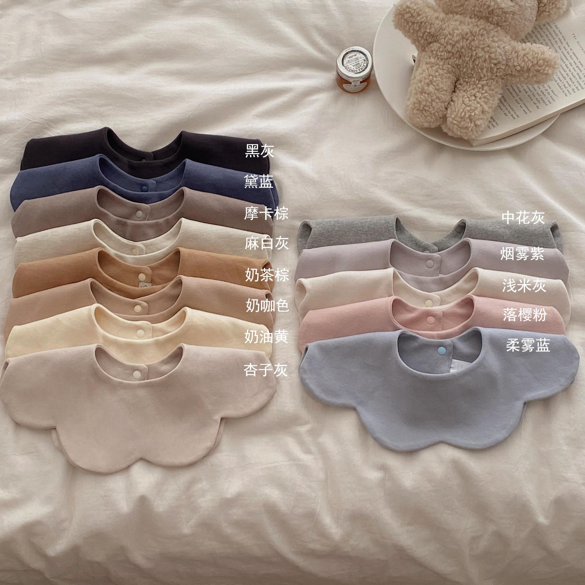 婴儿口水巾宝宝纯棉A类花瓣围兜纯色加厚双面口水巾秋冬1-3岁