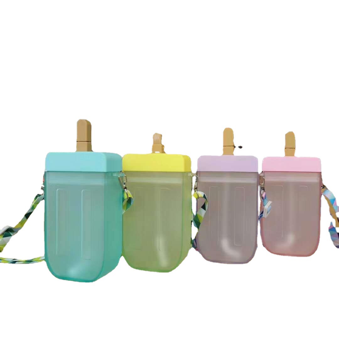 Korean-style creative ice cream Popsicle cups, portable straw plastic cups for women, adults and children, and personalized internet-famous water bottles Item Picture
