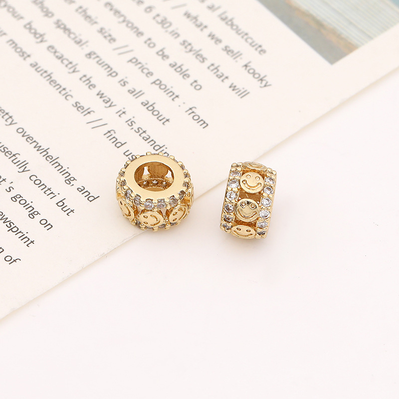 Simple gold micro-inlaid zircon wheel large-hole spacer beads diy bracelet bracelet beads gasket jewelry accessories wholesale details Picture