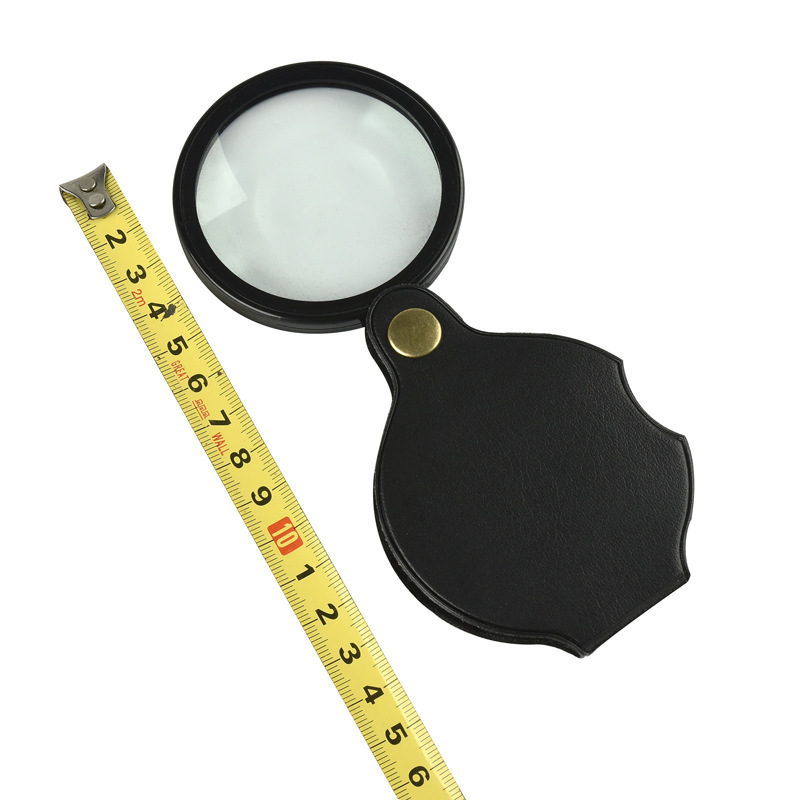 New large-diameter hand-held magnifying glass with leather case, 10x high-definition live handle magnifying glass, pocket portable magnifying glass
