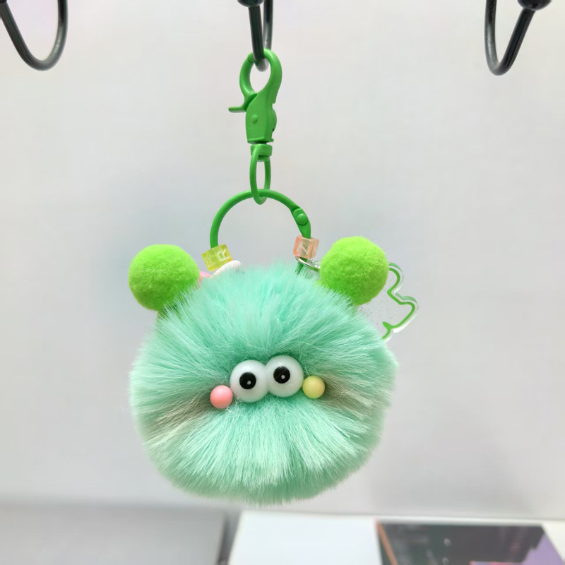 跨境彩色链条毛绒挂件小煤球钥匙扣ins网红毛绒小毛球书包挂件产品图