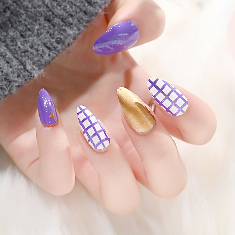 New striped nail tips, 24 pieces of finished nail tips, detachable teardrop nails, wearable nail false nails Specification image