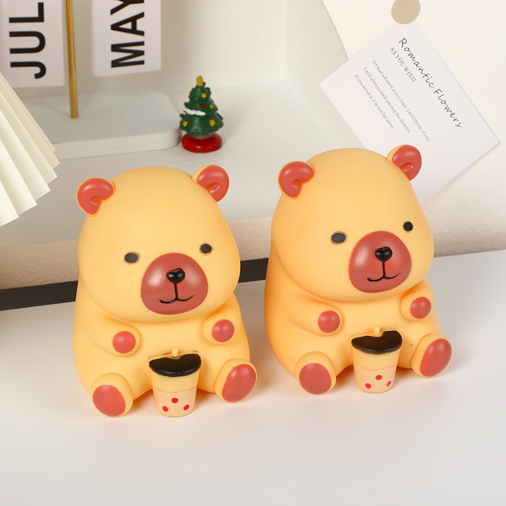 Creative new Kapi Bara night light, cute milk tea bear capybara figurine, bedside ambient light, glowing toy details Picture
