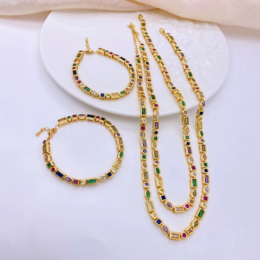 European and American simple colored zircon bracelet, micro-inlaid colored zirconium personalized hip-hop bracelet, ins collarbone chain necklace Application Scenario