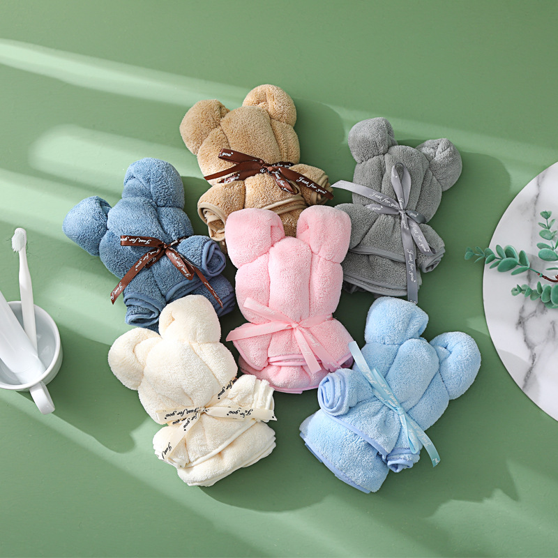 厂家直供珊瑚绒小熊造型毛巾 结婚礼品小熊毛巾30*30婚庆方巾批发产品图