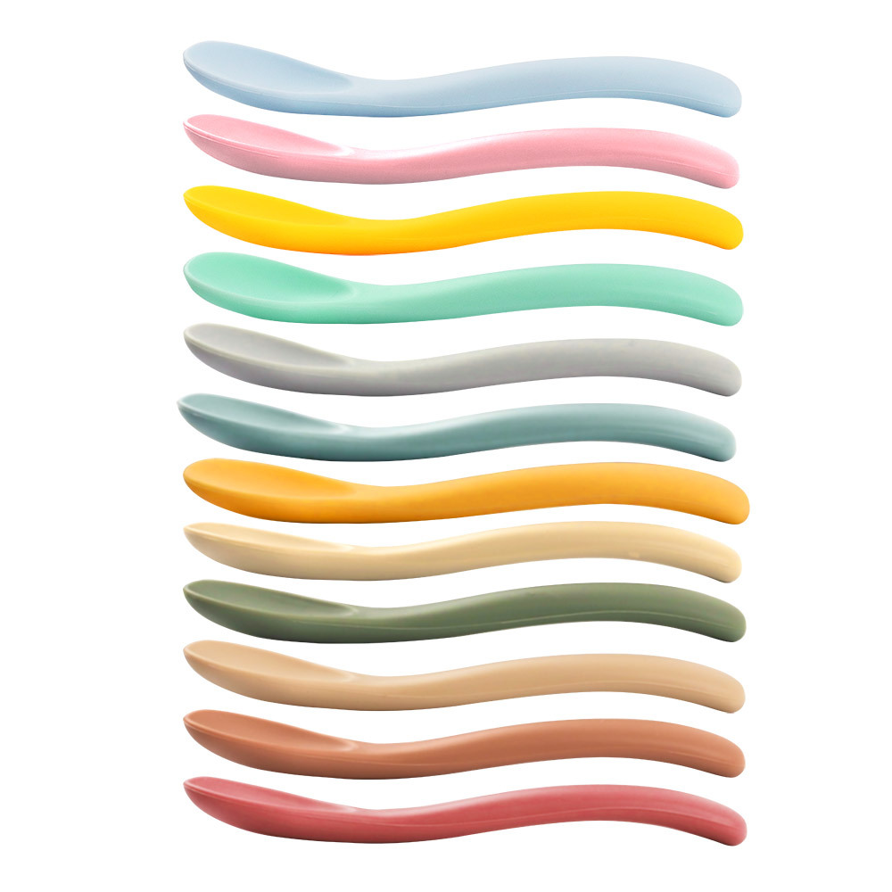 Children's learning to eat spoon, soft silicone small curved spoon, feeding tableware, complementary food spoon, baby training learning to eat spoon direct sales Item Picture