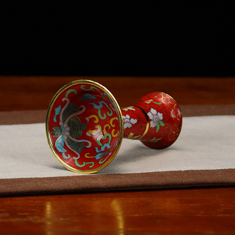 Cloisonne offering cups, traditional copper body, cloisonne enamel, polished, eight-auspicious, tray, double-layer offering cups Specification image