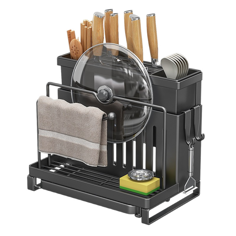 2025新款不锈钢厨房刀架置物架菜板刀具多功能筷子笼一体收纳放置白底实物图