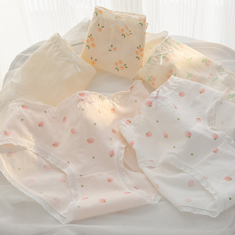 A类棉质田园风少女内裤7A抗菌裆透气中腰女孩可爱学生三角裤头