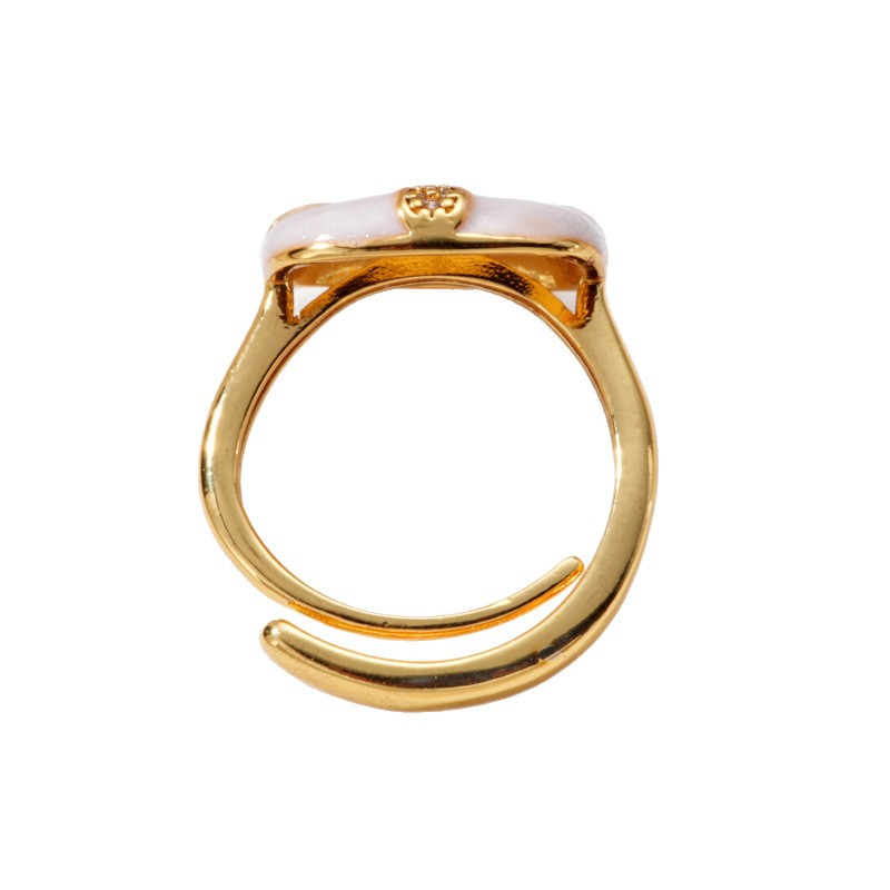 Pearl ring, earneedle pendant, three-piece set, empty stand, retro square oil drip design, DIY, light luxury, high-end style, flower Item Picture