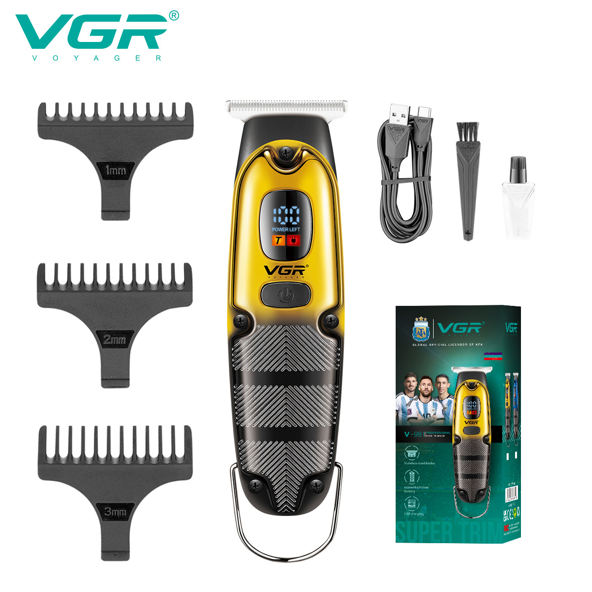 كما أن أجهزة الحلاقة الكهربائية للبالغين من طراز VGR981 تُظهر عجلات ذات شفرات حلاقة كهربائية مصنوعة من الفولاذ المقاوم للصدأ المستخدم في المنازل Specification image
