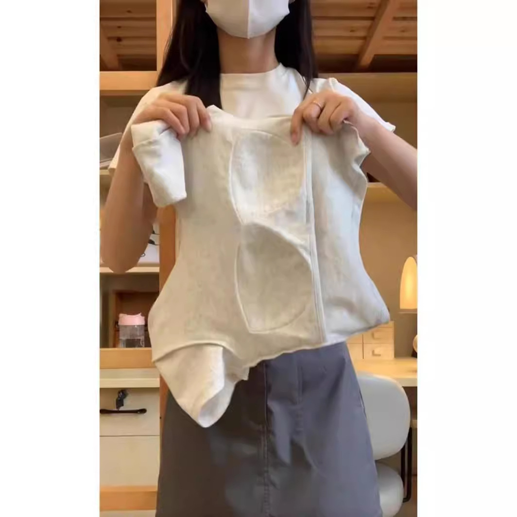 纯色辣妹正肩短袖T恤女夏季镂空美背带胸垫打底小衫短款上衣细节图
