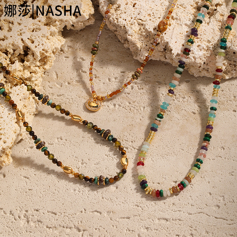 Nasha Meillard Natural Stone beaded Necklace for women, non-fading, niche and versatile necklace, sweet, cool and spicy girl style details Picture