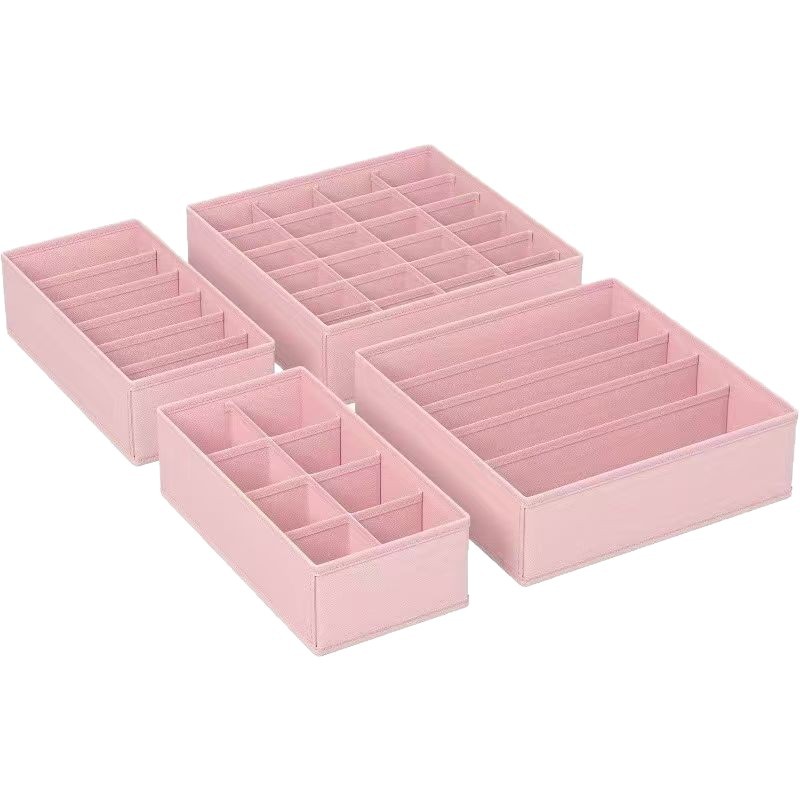 Beige separated underwear storage box, four-piece set, sock drawer storage, fabric 6-compartment, 7-compartment, 8-compartment, 24-compartment storage box Item Picture