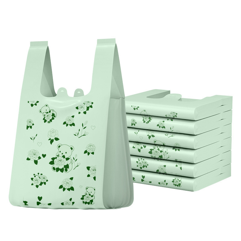 Camellia printed large garbage bag, household thickened hand-held vest style kitchen cleaning extra thick plastic vest bag Item Picture