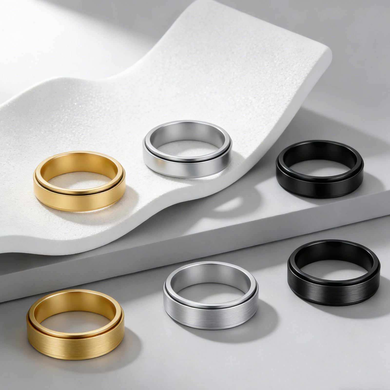 Cross-border European and American simple 6/8mm rotatable titanium steel European and American men's outdoor ring, couple 304 stainless steel ring details Picture
