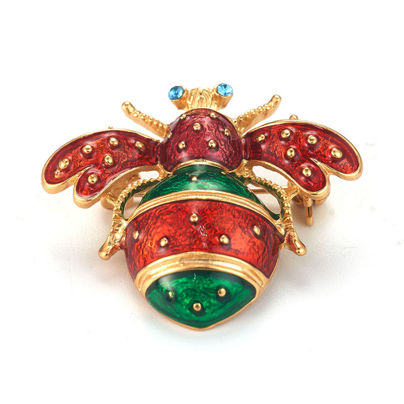 New wholesale vintage Baroque brooch in red and green with a French high-end touch, featuring bee enamel drop glaze for a fashionable look Item Picture