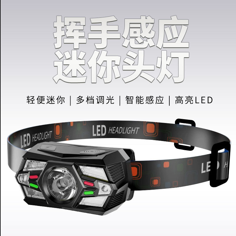 New LED headlights, hand-waving sensor headlights, USB charging headlights, night running, fishing enthusiast headlights wholesale details Picture