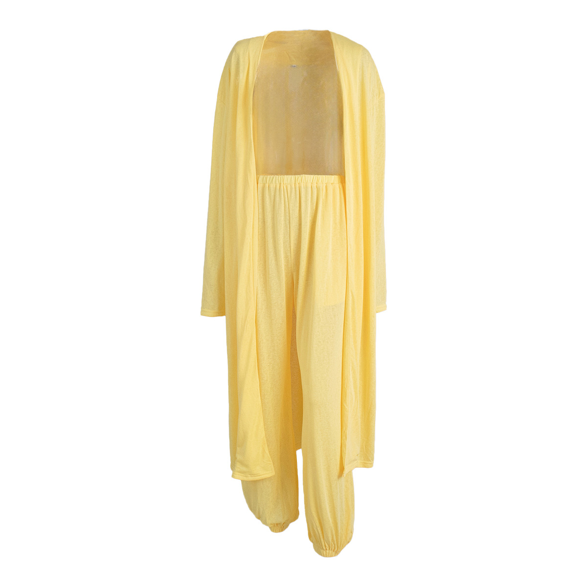 Cross-border long cardigan and long pants set for home wear, women's European and American 2025 autumn shawl + lantern pants pajama set Item Picture