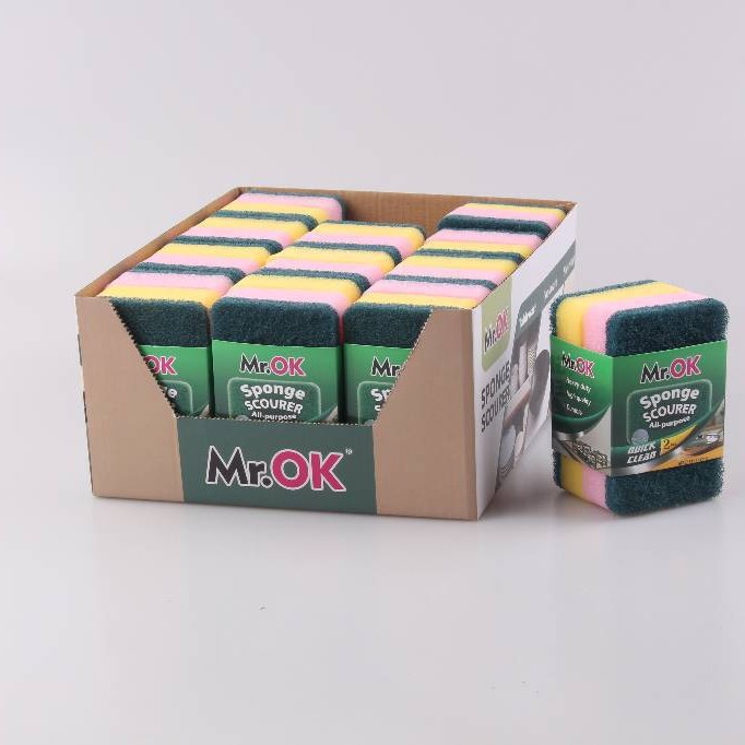 Mr.OK factory direct supply sponge scouring pads, double-sided cleaning sponges, kitchen cleaning sponges, dishwashing sponges, pot scrubbing sponges