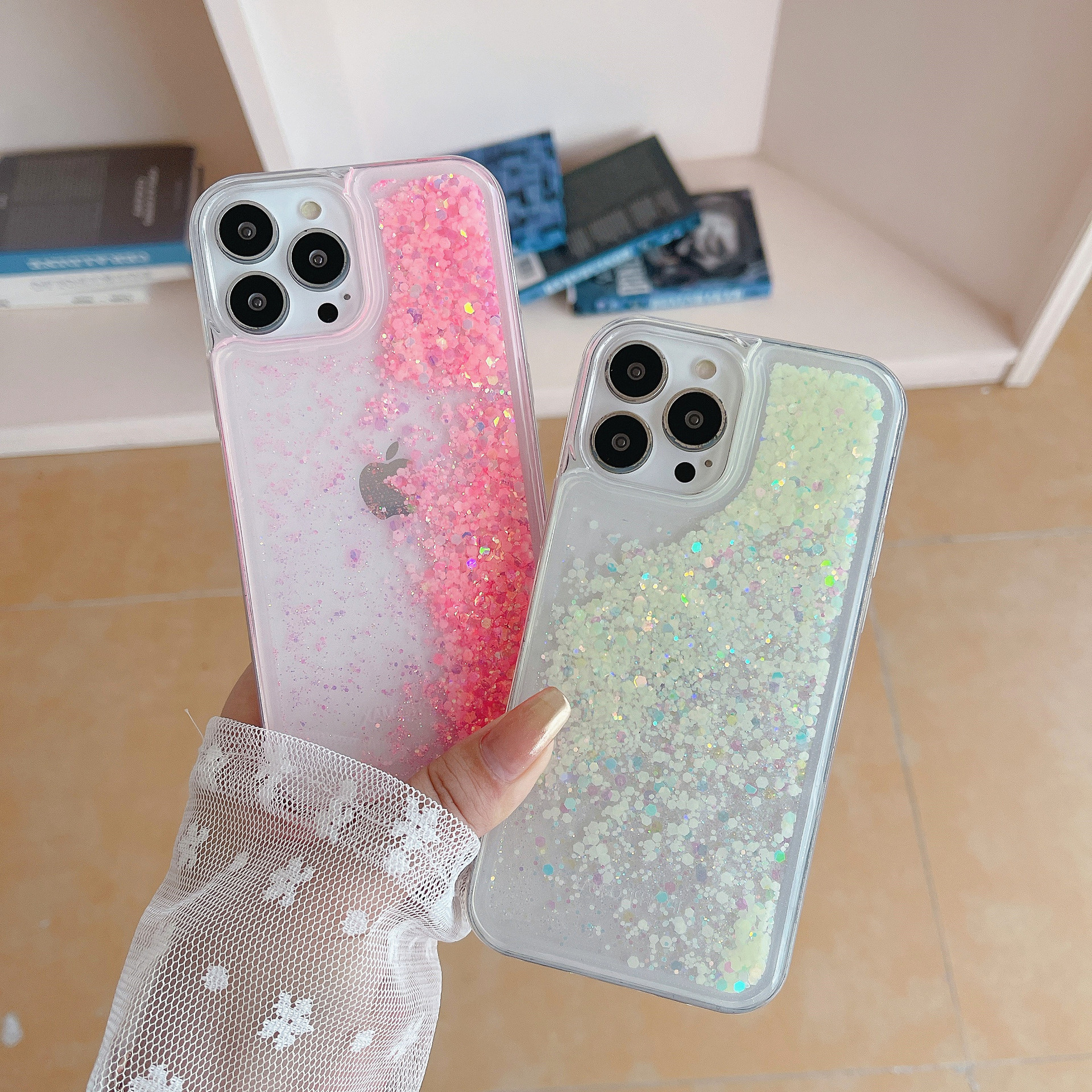 Creative luminous moving sands adecuado para iPhone17promax caja de teléfono móvil móvil móvil apple 16 flash powder slider 15 fluorescente Specification image