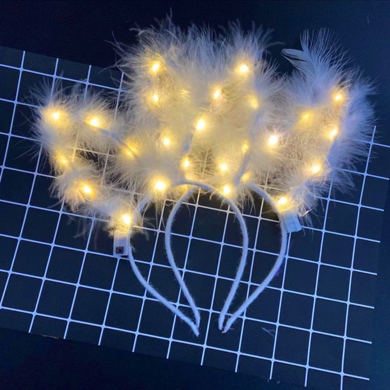 New type of luminous feather headband, 14-lamp luminous rabbit ear headwear, factory direct sales Specification image