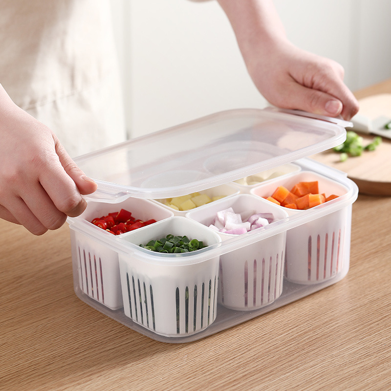 Kitchen scallion, ginger and garlic frozen scallion flower preservation box, food-grade preparation box, refrigerator sealed box, separate packaging, draining and storage box Specification image
