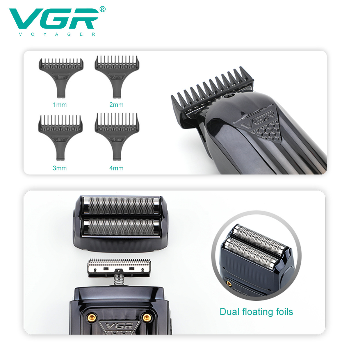 VGR644 Cross-border New Smart Digital Display oil-head electric clipper Hair salon Whitening Device Home electric Hair Clipper set Specification image