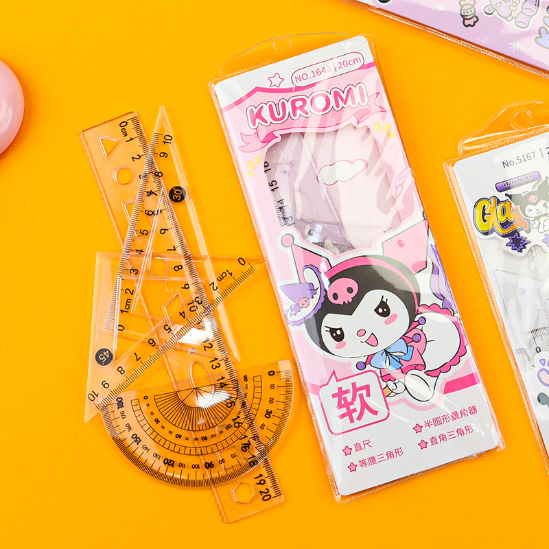 Cartoon ruler set, four-piece ruler set for primary school students, multi-functional set of set square, protractor, ruler and flexible ruler set Application Scenario