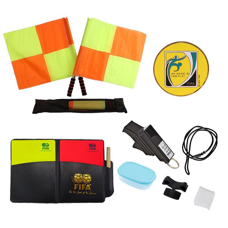 Football match referee supplies and equipment, football training equipment, whistles, red and yellow cards, side picks, side patrol flags, barometers Specification image