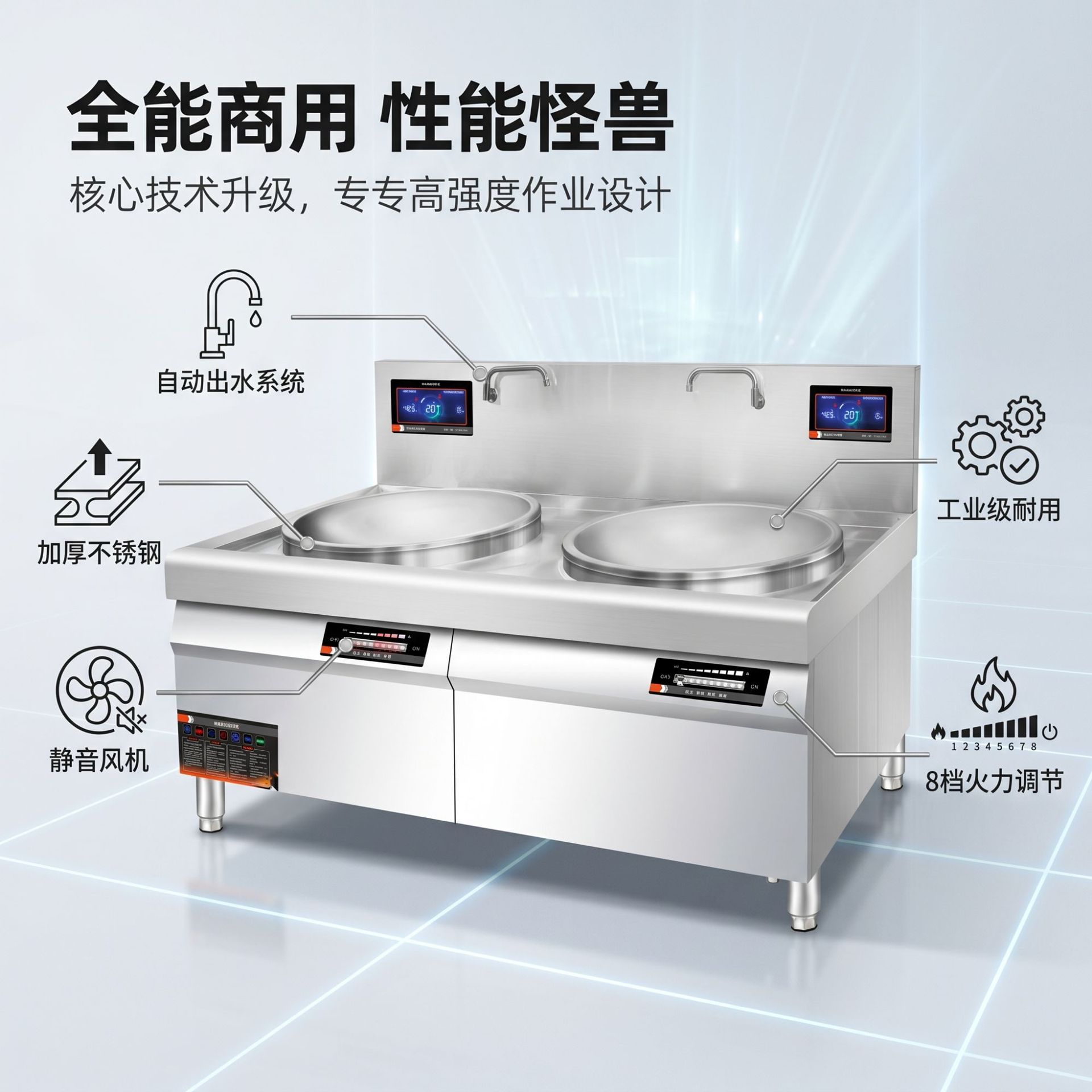 Commercial electric double-head large pot stove, high-power electric woks and electric stoves for canteens and hotels, kitchen cooking equipment manufacturer Specification image