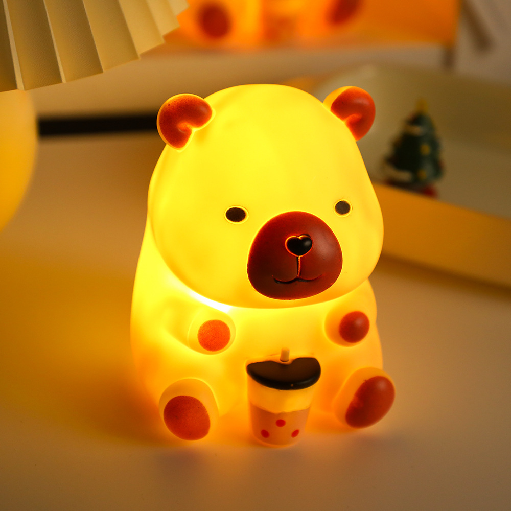 Creative new Kapi Bara night light, cute milk tea bear capybara figurine, bedside ambient light, glowing toy Specification image