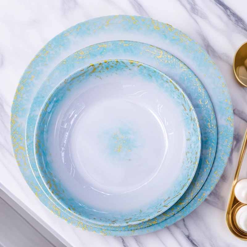 外贸塑料圆盘密胺盘子仿瓷餐具烤肉盘菜盘碟子盖浇饭餐盘平盘浅盘