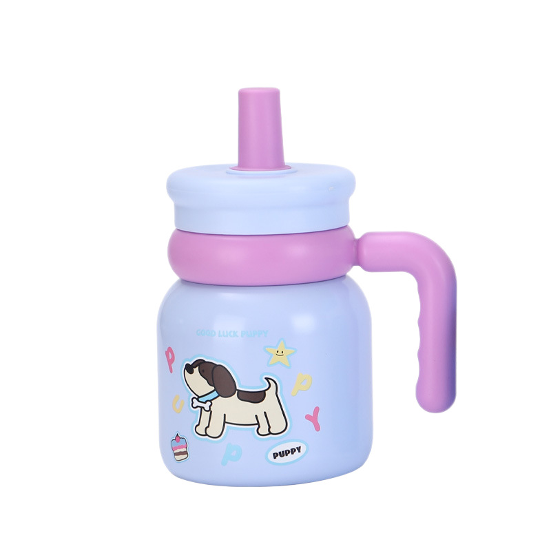 现货儿童316不锈钢保温杯女高颜值保冷吸管学生便携大肚水杯白底实物图