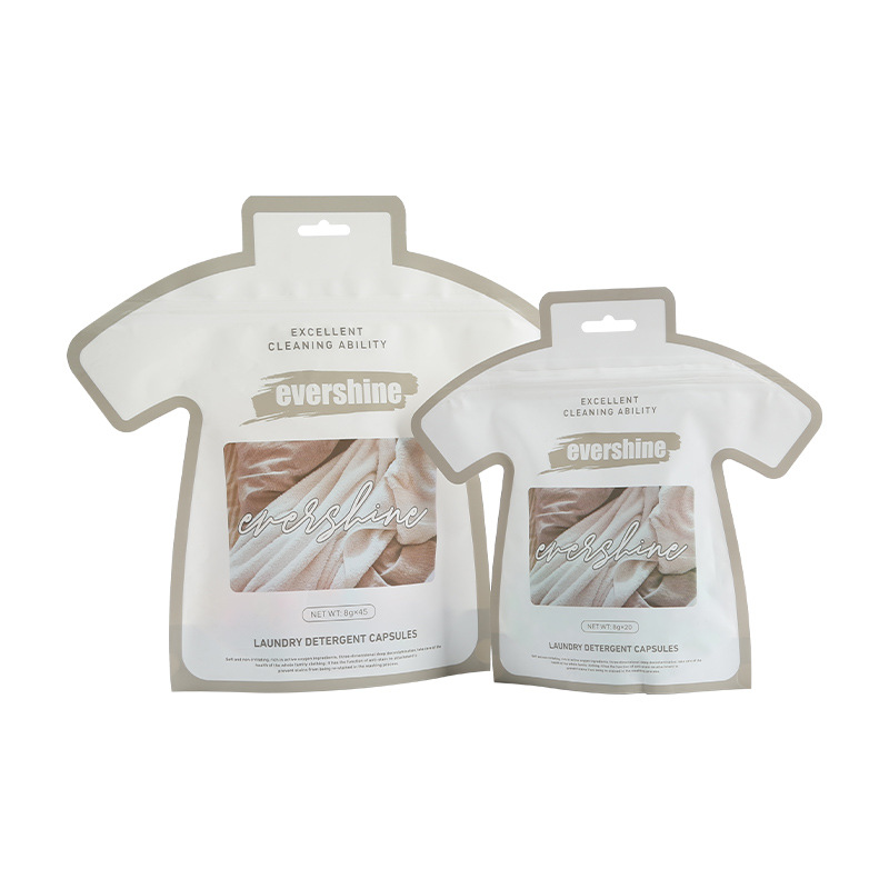 Irregular-shaped sealed self-standing laundry gel bead packaging bags, washing products solvent bead plastic bags, high-strength sealed bags Item Picture