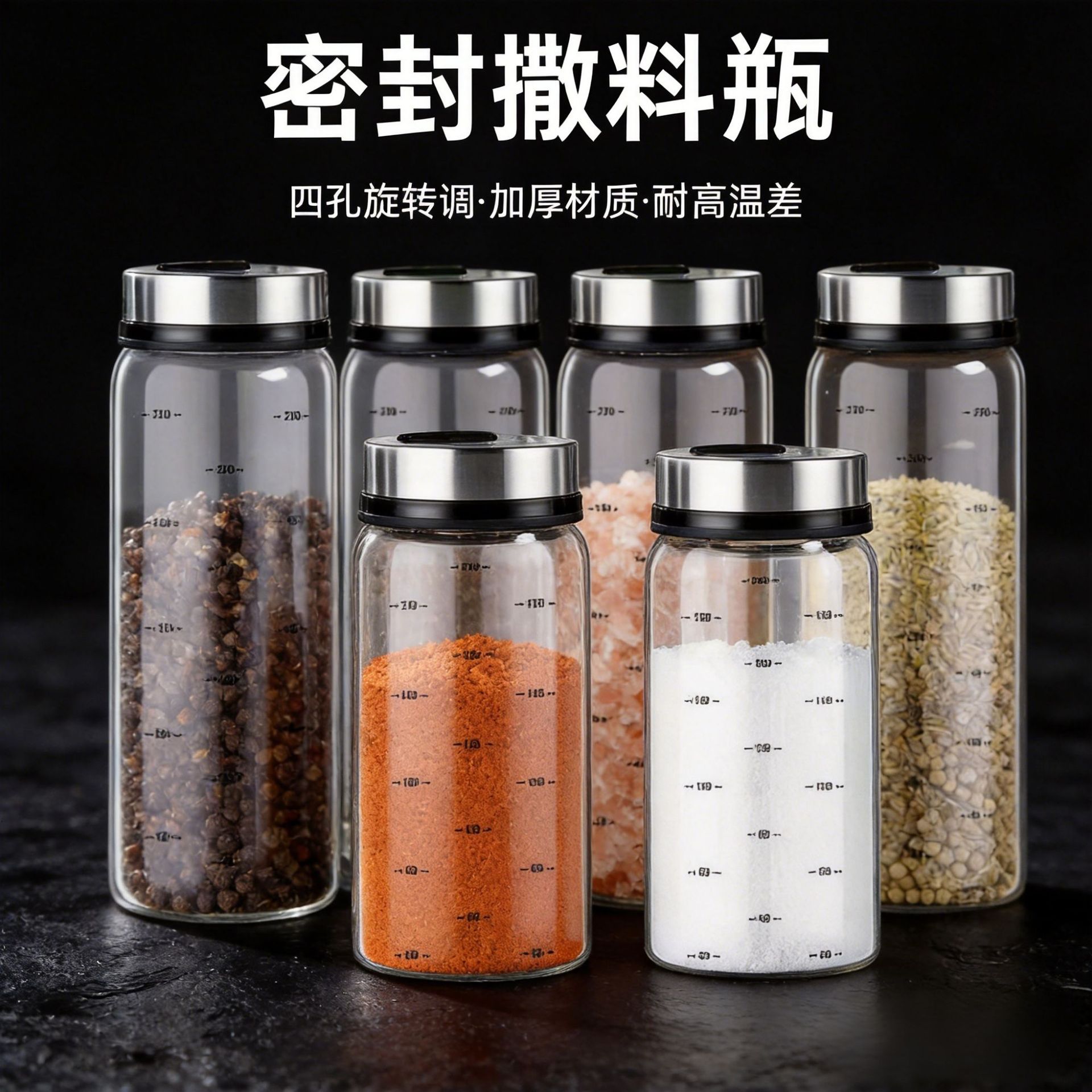 Wholesale graduated high borosilicate glass seasoning jars and bottles, household barbecue powder and seasoning bottles, kitchen monosodium glutamate and salt