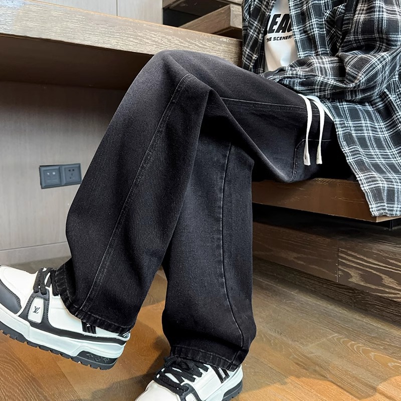 American straight-leg fleece jeans for men, thickened autumn and winter pants for men, neutral style, high street fashion brand, loose and large size Specification image