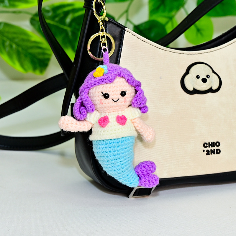 The new cross-border Mermaid Princess series is a pure hand-woven woolen keychain, a cute bag, pendant and gift for girls Specification image