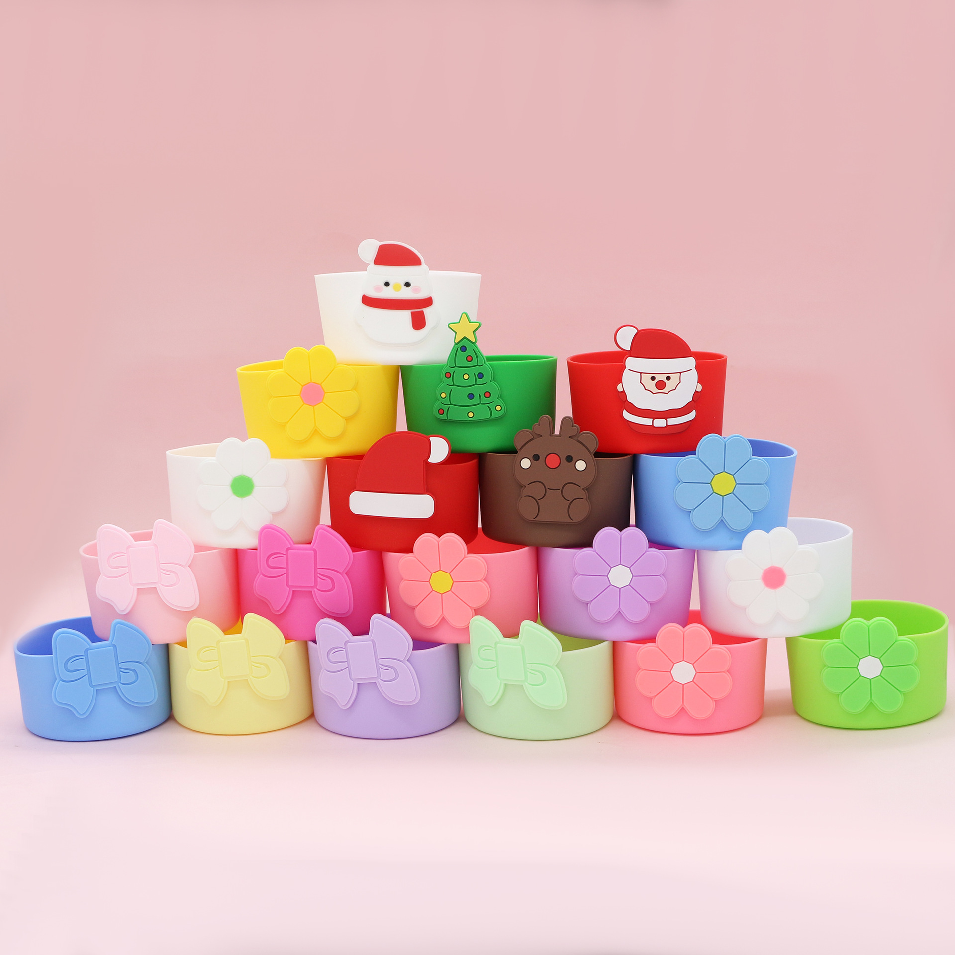 New in-stock chrysanthemum cup sleeve set, stanley water cup base, anti-slip silicone bow straw cap wholesale details Picture