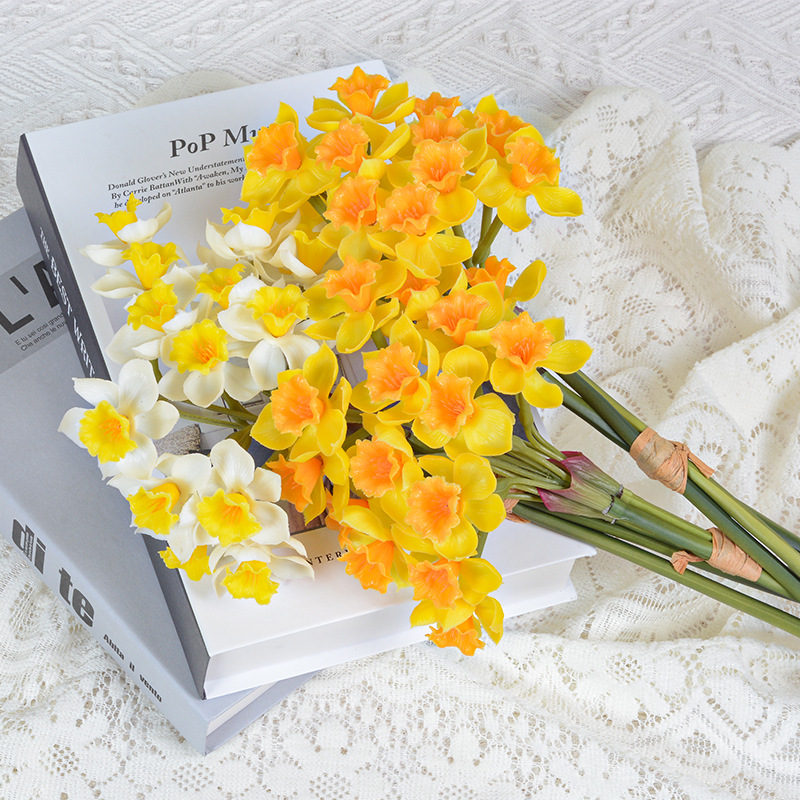 小清新仿真手感软胶洋水仙假花高端家居客厅盆栽插花装饰摆件