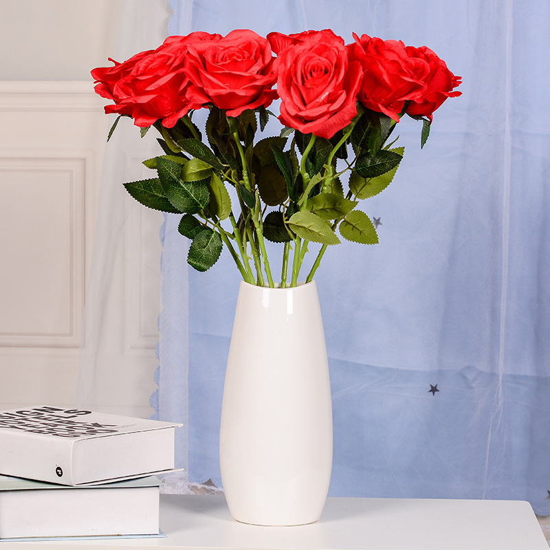 仿真单支玫瑰绢布花婚庆布置家居装饰花艺摆件人造花假花厂家批发