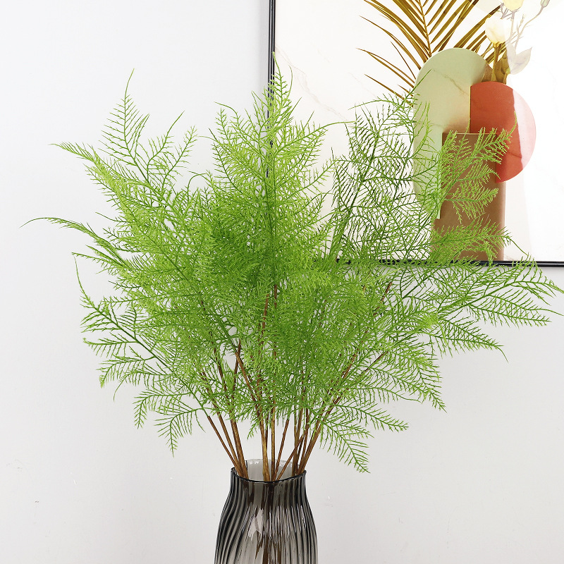 Nordic simulated green plants: 3-forked serrated leaves, simulated asparagus leaves, black bone miscanthus, Persian grass, home fern grass, cross-border green plants Specification image
