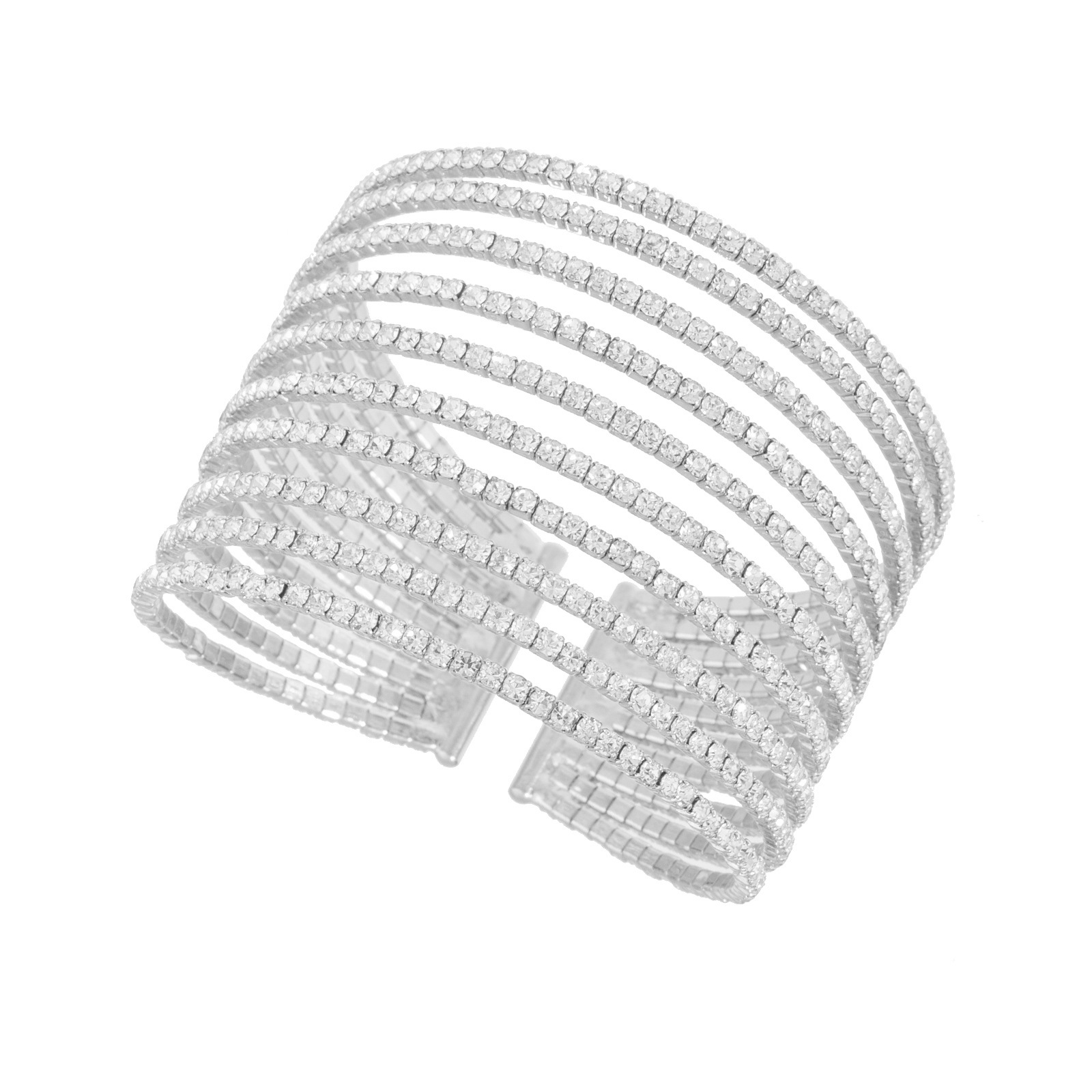 This is a new cross-border 10-row claw chain bracelet from Europe and America. It features exaggerated multi-row water diamonds and steel wire with elastic openings. It is a versatile accessory for brides, wedding banquets, and party gowns Application Scenario