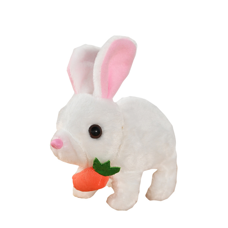 Peluche eléctrica conejo blanco simulación mascota rábano conejo correrá y llamará a los niños pasar el juguete de la niña de la casa para mascotas Item Picture