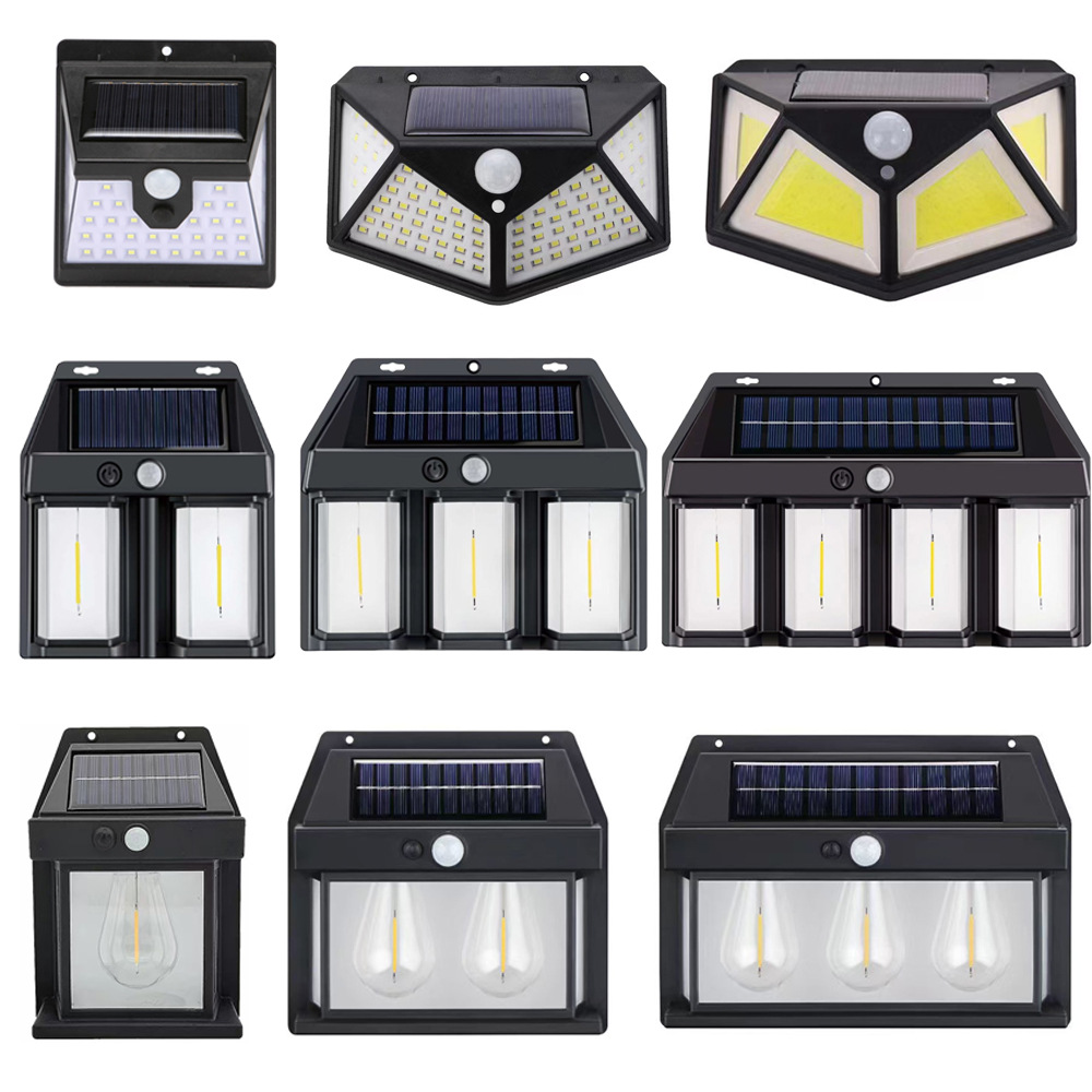 Solar-powered human body sensor wall lamps, outdoor waterproof LED lighting lamps, villa courtyard lamps, decorative tungsten filament night lights